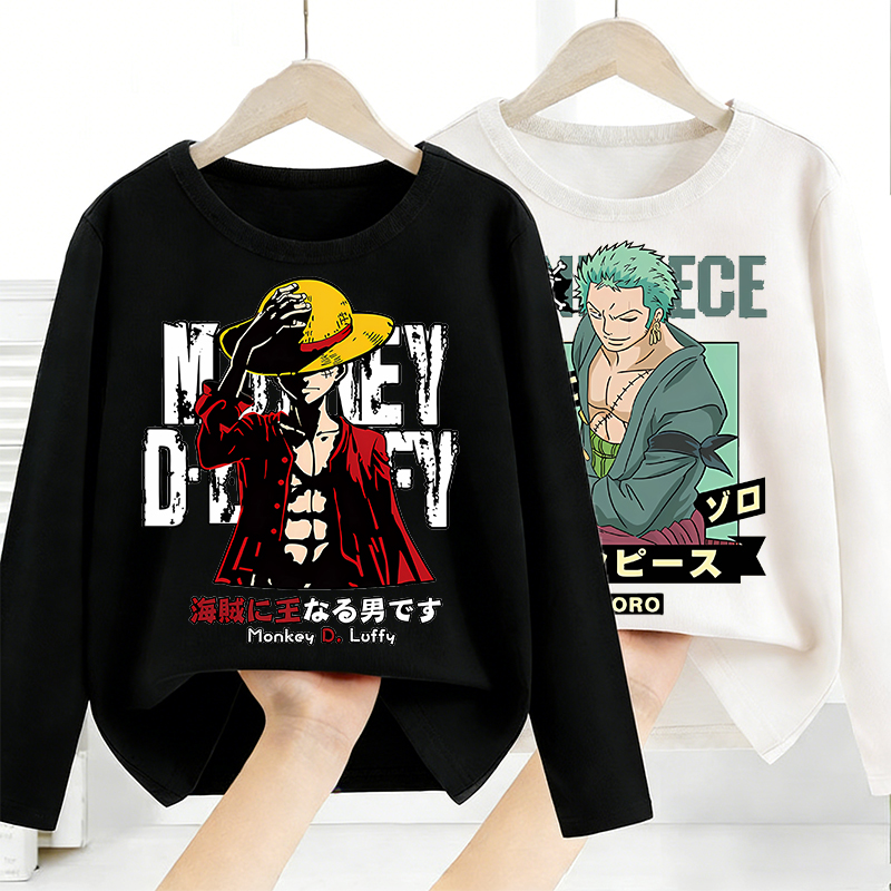 Anime One Piece Merchandise - ワンピース長袖アニメプリントトップスベースレイヤーシャツ少年少女 Tシャツファッションプルオーバー子供 Tシャツ春秋服