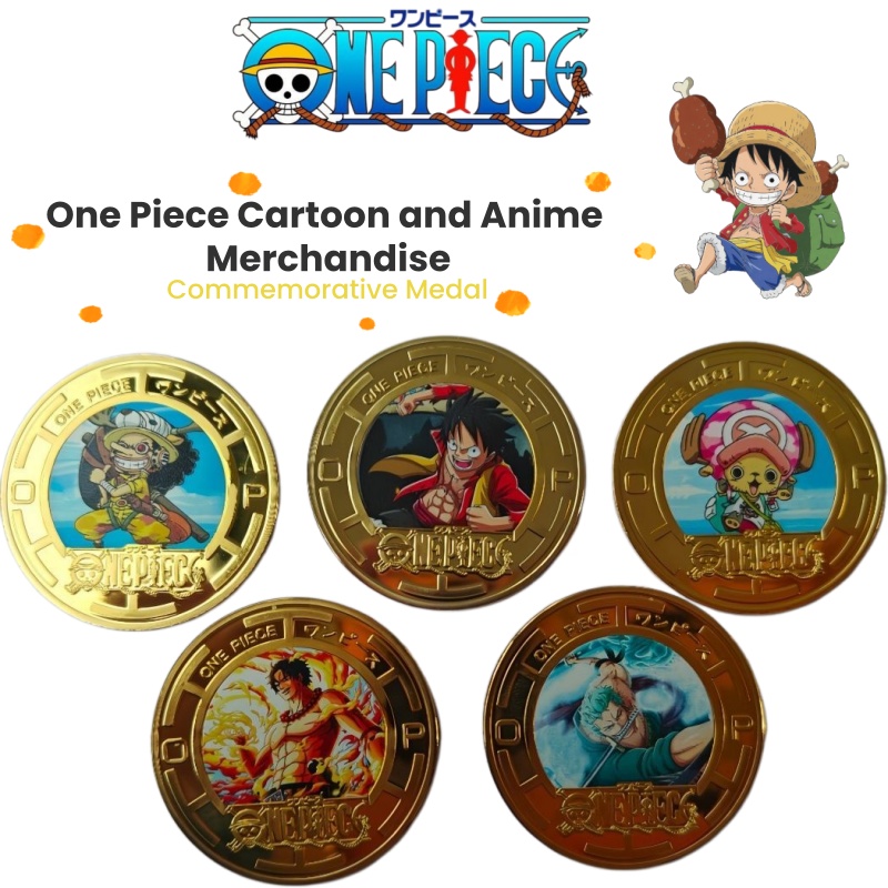 Anime One Piece Merchandise - ワンピースの漫画キャラクターをモチーフにしたクリエイティブな金属製記念コイン、アニメ周辺グッズのギフト玩具、男の子向けコスプレ小道具ギフト