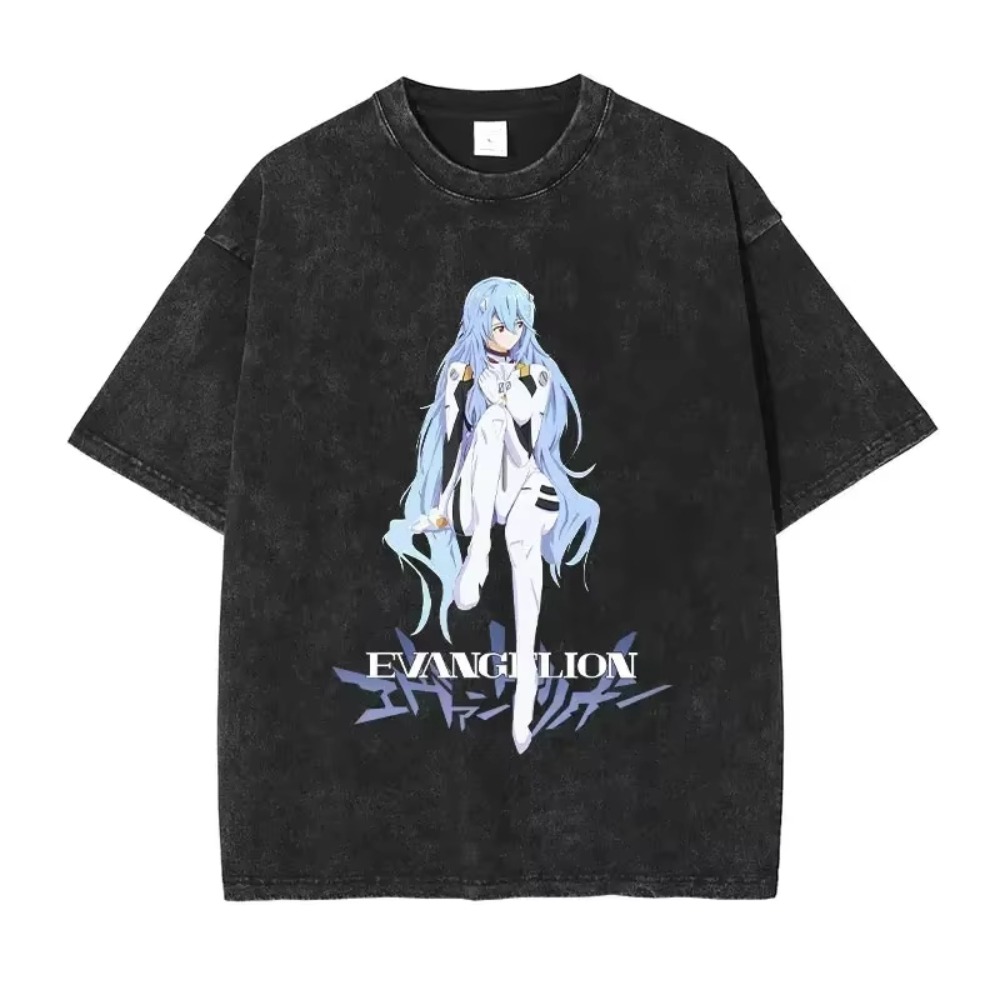 Anime Merchandise Store Japan - 特大メンズ Tシャツ服 EVA アニメストリートブランドヴィンテージウォッシュド女性半袖 Tシャツカジュアルトップス夏ヒップホップ