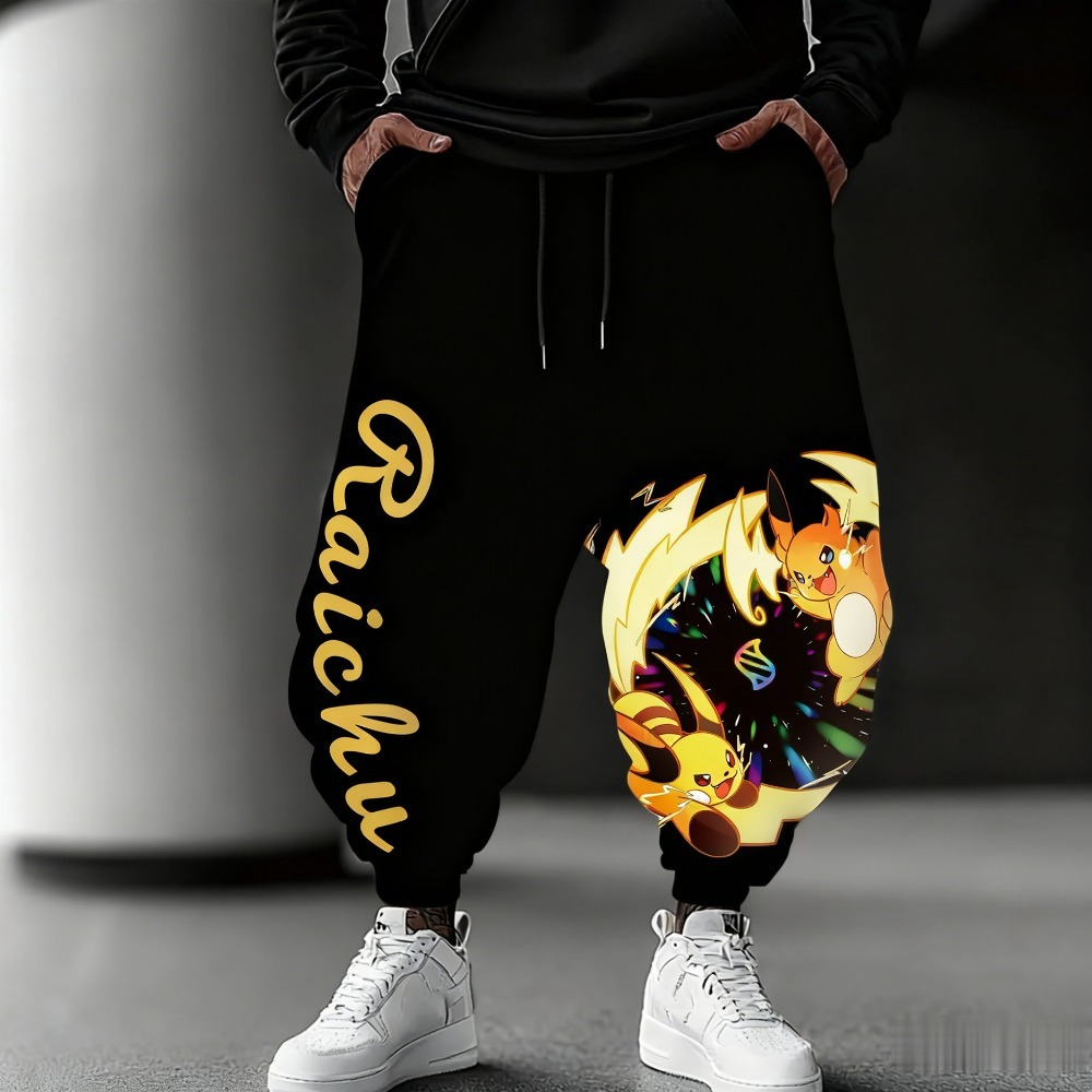 Anime Merchandise Store Japan - ポケモンシリーズフリースサーマルパンツ秋冬男性と女性オーバーサイズ新しいトレンドプリントジョギングルーズレッグシンプルスウェットパンツ